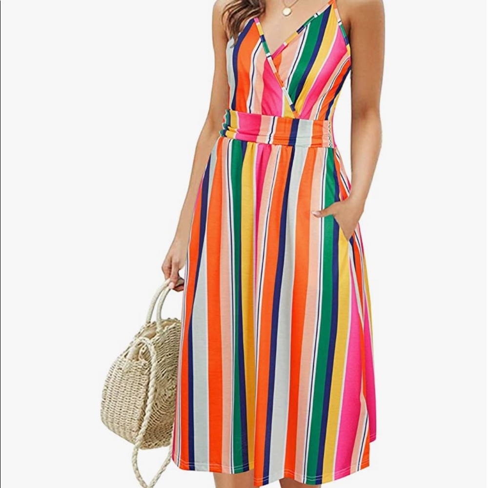 NWOT Colorful V-Neck Beach Casual Party Dress
